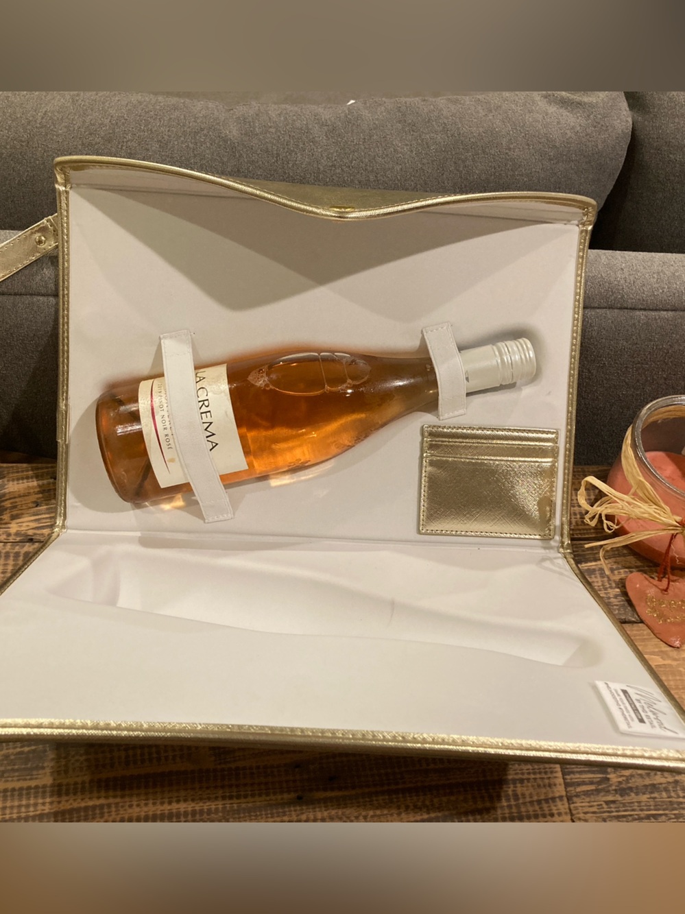 Gold Wine Carrier Tote with White Interior - Gold/White